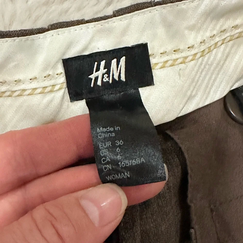 H&M Brown Linen-Blend Straight-Leg Pants with Self Tie Belt